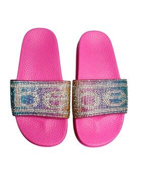 Bebe Girls Slides 11/12  Pink Rhinestone Sandals Sparkling Casual Summer Footwea